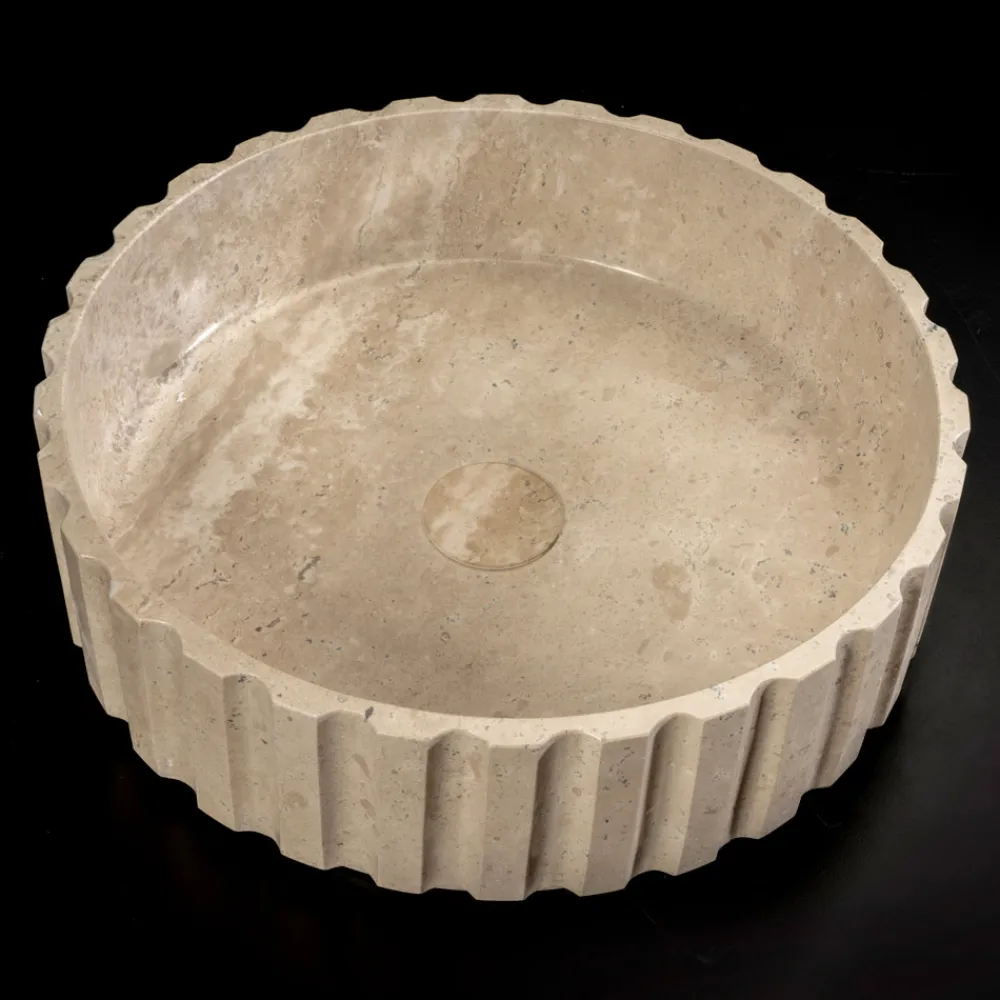 Viadurini Bathroom Steinwaschbecken-Rundes Aufsatzwaschbecken aus Travertinmarmor – Cattleya
