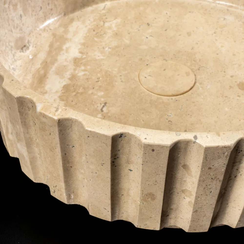 Viadurini Bathroom Steinwaschbecken-Rundes Aufsatzwaschbecken aus Travertinmarmor – Cattleya