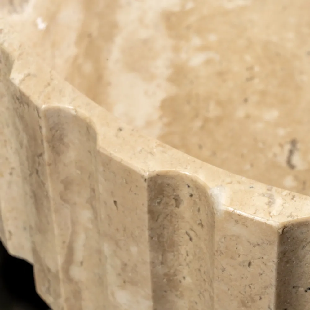 Viadurini Bathroom Steinwaschbecken-Rundes Aufsatzwaschbecken aus Travertinmarmor – Cattleya