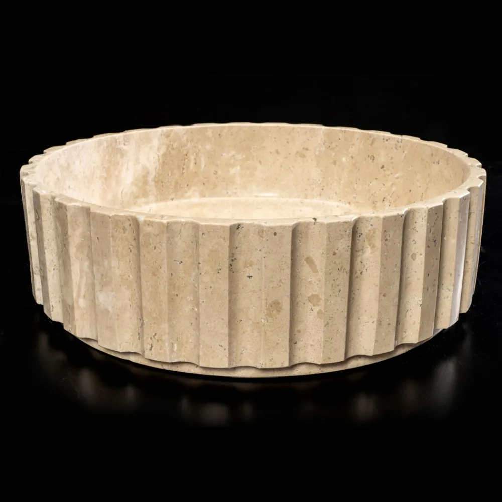 Viadurini Bathroom Steinwaschbecken-Rundes Aufsatzwaschbecken aus Travertinmarmor – Cattleya