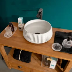 Viadurini Bathroom Beton Waschbecken-Rundes Aufsatzwaschbecken aus Zement und Harz – Ibisco