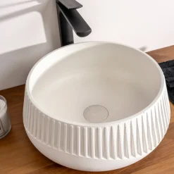 Viadurini Bathroom Beton Waschbecken-Rundes Aufsatzwaschbecken aus Zement und Harz – Ibisco