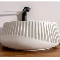 Viadurini Bathroom Beton Waschbecken-Rundes Aufsatzwaschbecken aus Zement und Harz – Ibisco