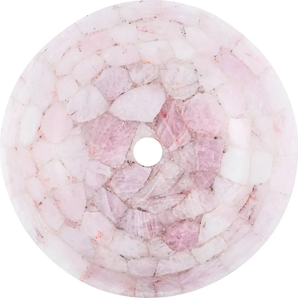 Viadurini Bathroom Steinwaschbecken-Rundes Aufsatzwaschbecken aus rosa Quarz Paloma Design, handgemacht