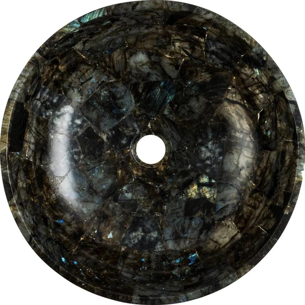 Viadurini Bathroom Steinwaschbecken-Rundes Aufsatzwaschbecken aus Labradorit Peggy Design, handgemacht