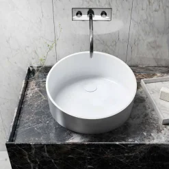 Viadurini Bathroom Design Waschbecken Aus Solid Surface-Rundes Aufsatzwaschbecken in Italien hergestellt, Dubino