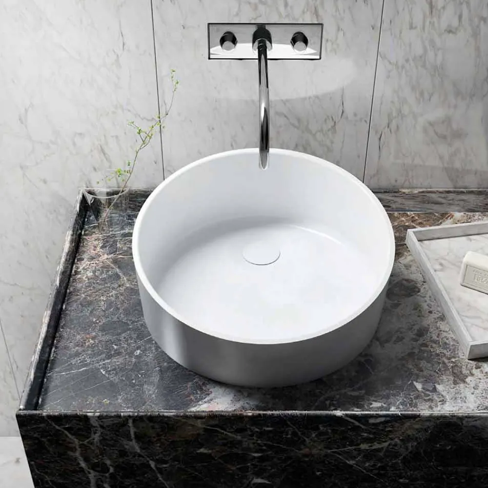 Viadurini Bathroom Design Waschbecken Aus Solid Surface-Rundes Aufsatzwaschbecken in Italien hergestellt, Dubino
