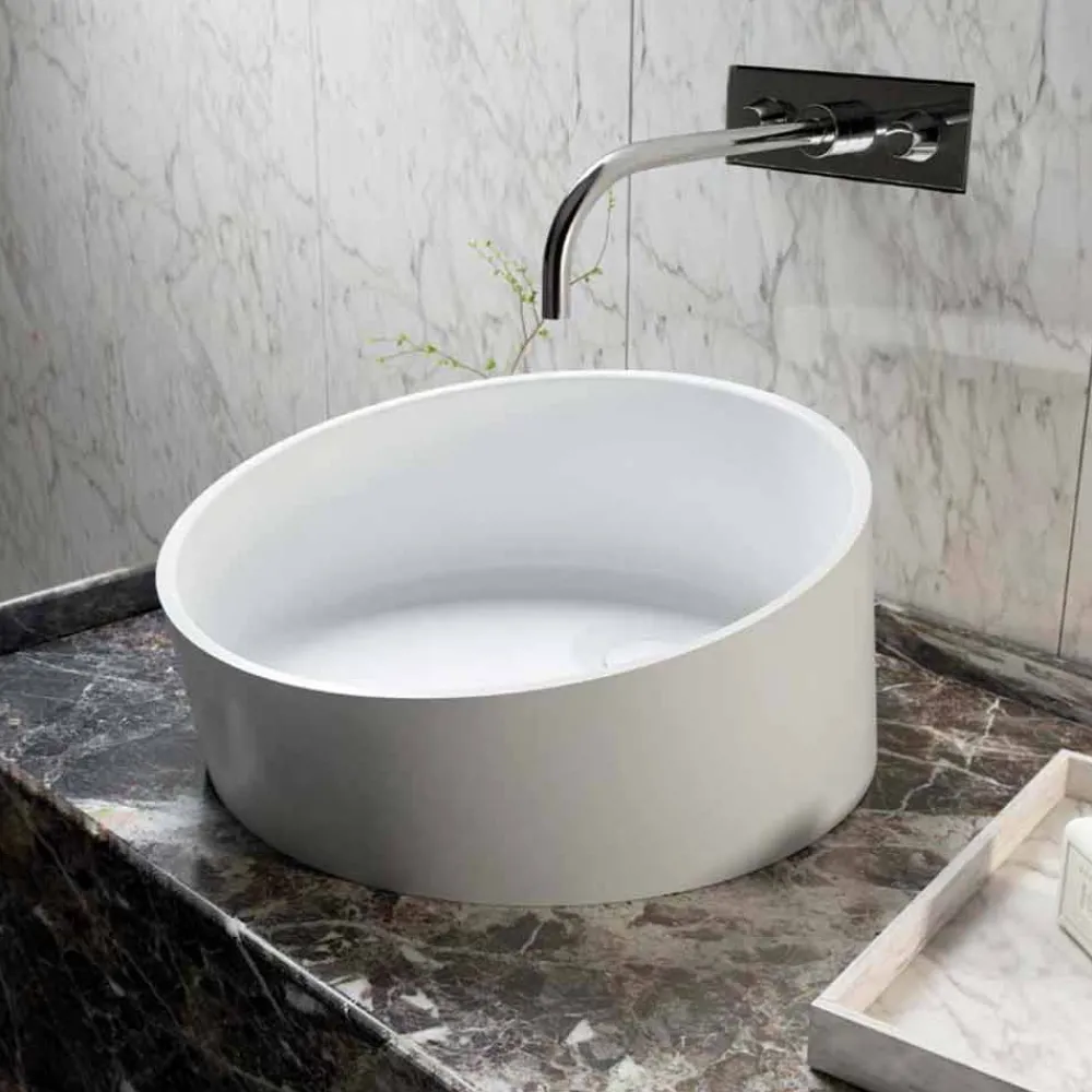 Viadurini Bathroom Design Waschbecken Aus Solid Surface-Rundes Aufsatzwaschbecken in Italien hergestellt, Dubino