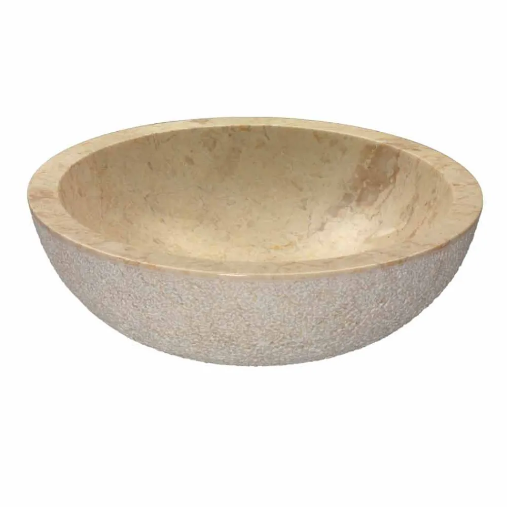 Viadurini Bathroom Steinwaschbecken-Rundes Aufsatzwaschbecken aus beigen Naturstein Pai Modell