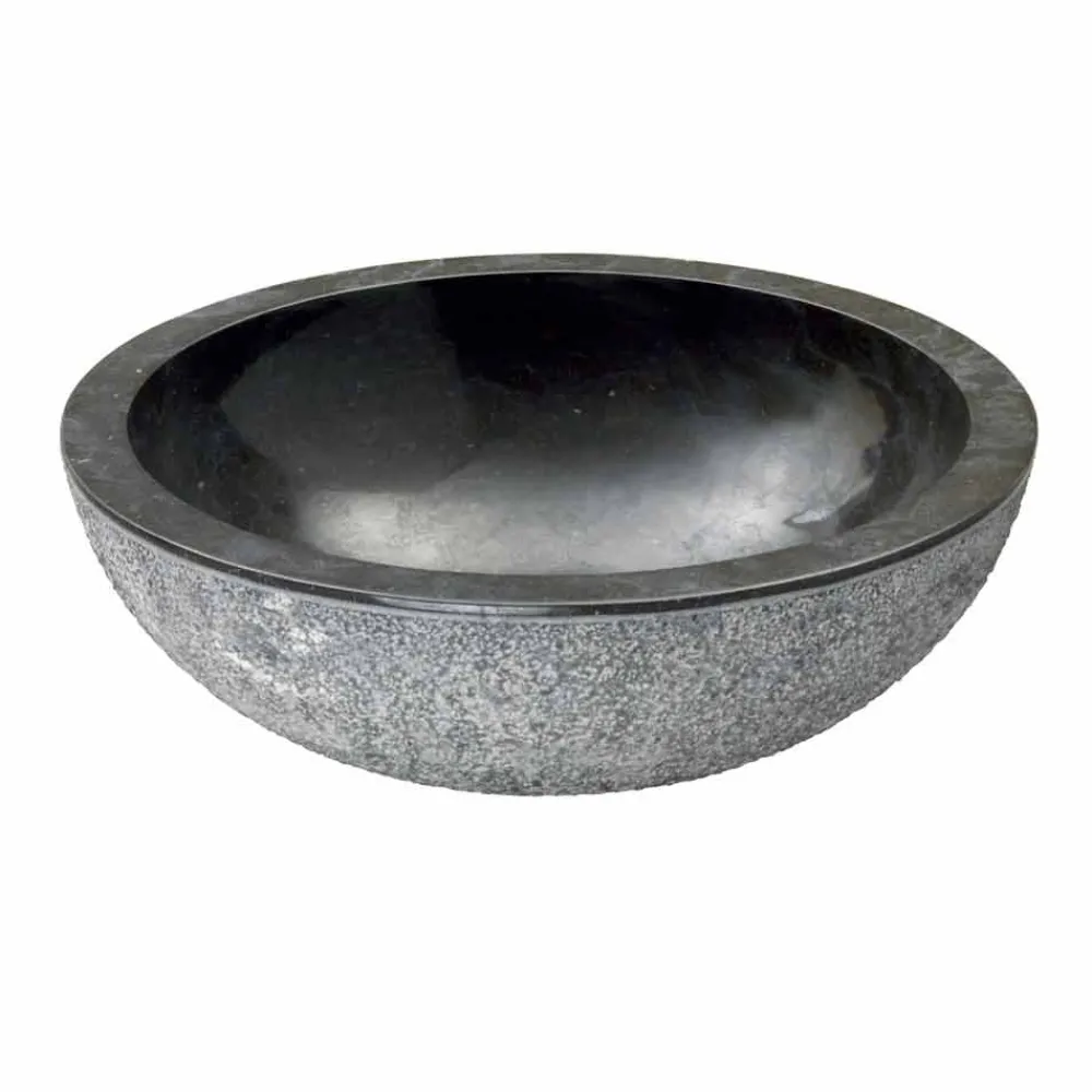 Viadurini Bathroom Steinwaschbecken-Rundes Aufsatzwaschbecken aus schwarzen Naturstein Pai Modell