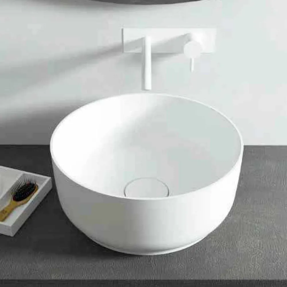 Viadurini Bathroom Design Waschbecken Aus Solid Surface-Rundes Aufsatzwaschbecken Dalmine,mit modernem Design, made in Italy