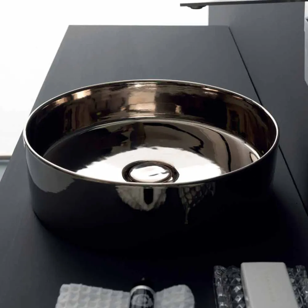 Viadurini Bathroom Farbige Waschbecken-Rundes Aufsatzwaschbecken aus farbiger Keramik, hergestellt in Italien