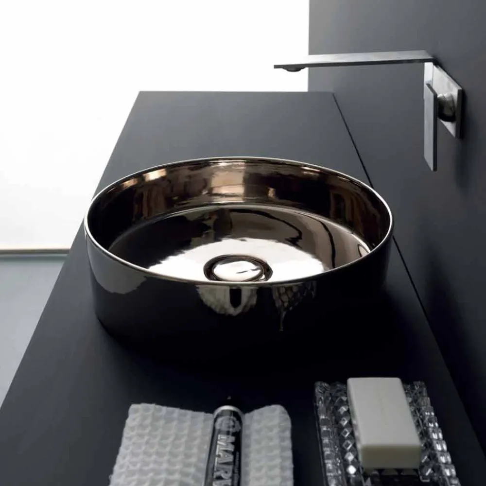 Viadurini Bathroom Farbige Waschbecken-Rundes Aufsatzwaschbecken aus farbiger Keramik, hergestellt in Italien