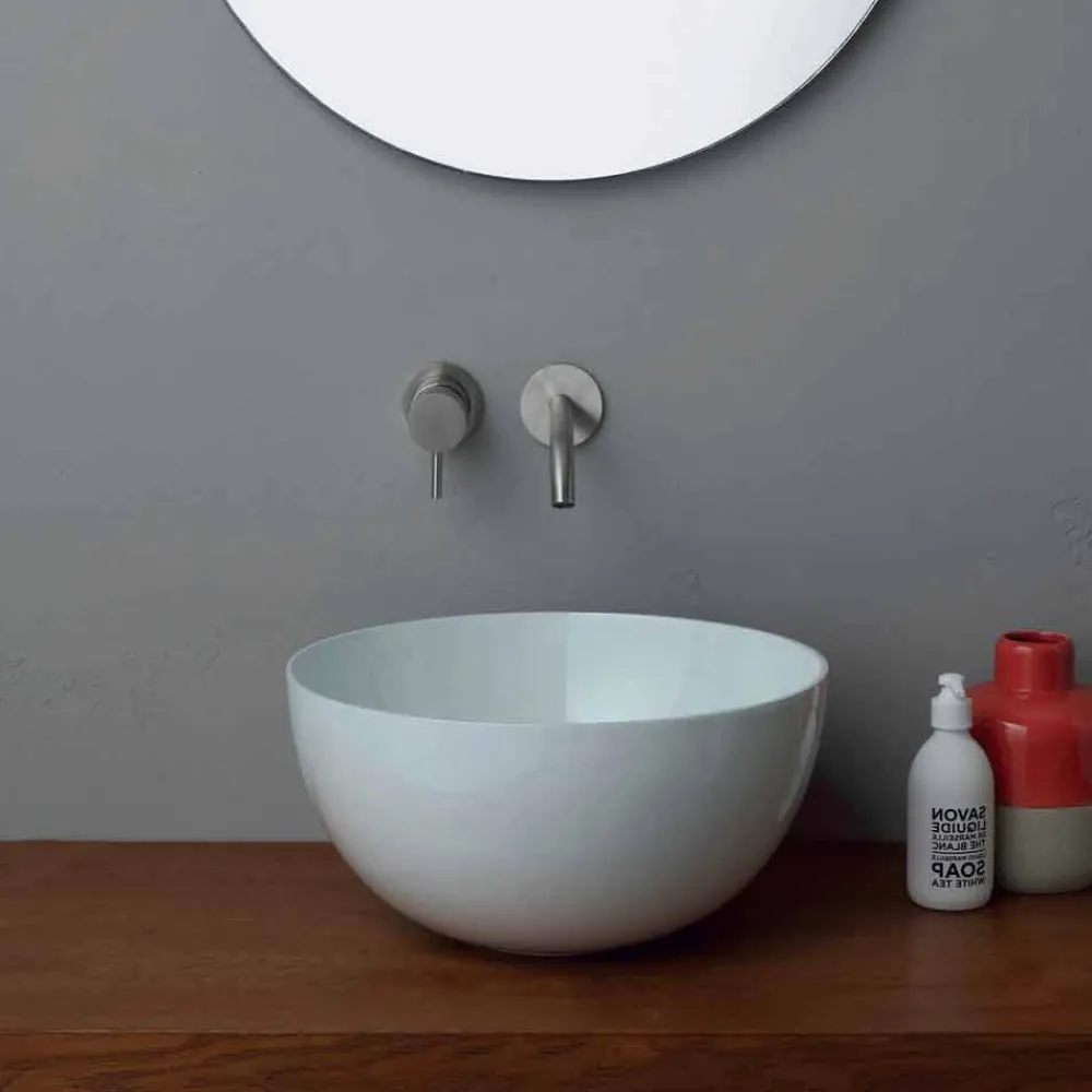 Viadurini Bathroom Farbige Waschbecken-Rundes Aufsatzwaschbecken aus Keramik, modernes Design Star Round 40 cm