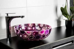 Viadurini Bathroom Steinwaschbecken-Rundes Aufsatzwaschbecken aus Achatstein - Buffalo