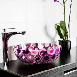 Viadurini Bathroom Steinwaschbecken-Rundes Aufsatzwaschbecken aus Achatstein - Buffalo