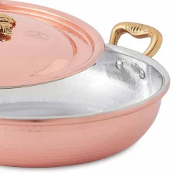 Viadurini Kitchen Kochgeschirr-Rundes Design Handverzinnte Kupferpfanne mit Deckel 24 cm - Mariastella