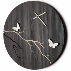 Viadurini Time Design Wanduhren-Rundes Design Wanduhr aus lasergraviertem Holz und 3D-Schmetterlingen - Farfo
