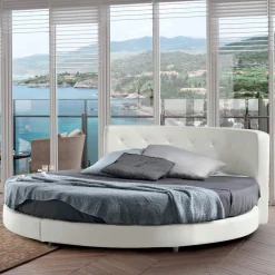 Viadurini Night Design Maßgeschneiderte Möbel|Rundbetten-Rundes Design-Doppelbett mit Kunstleder bezogen - Faenza