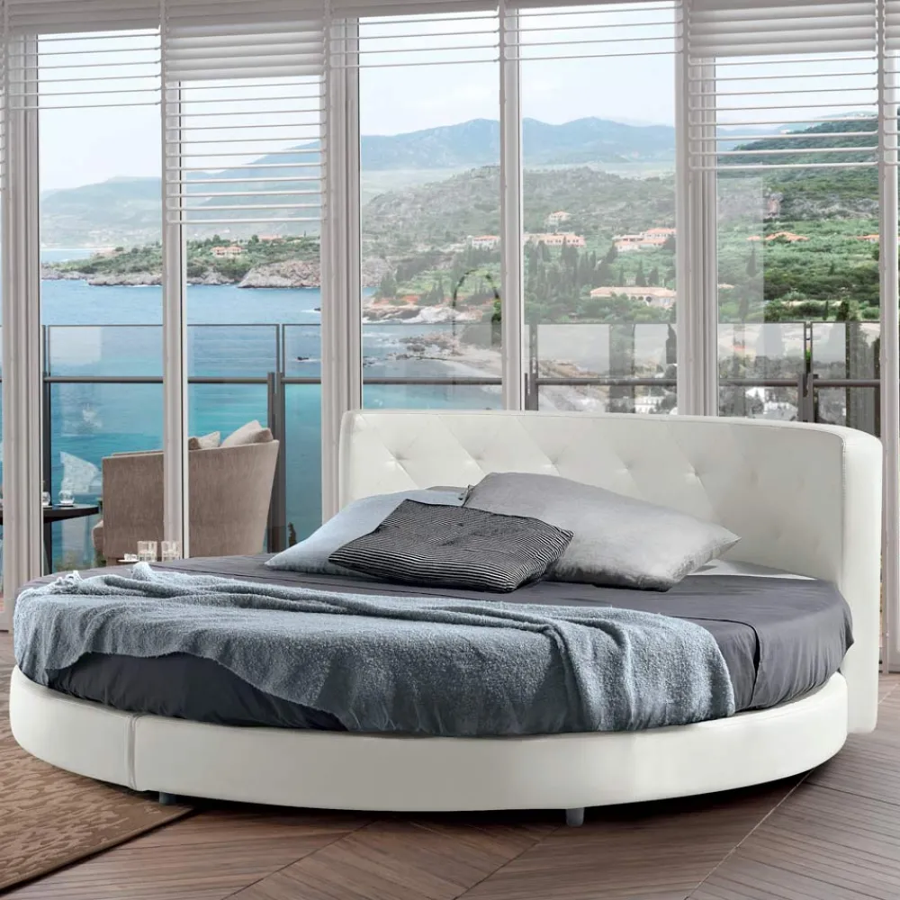 Viadurini Night Design Maßgeschneiderte Möbel|Rundbetten-Rundes Design-Doppelbett mit Kunstleder bezogen - Faenza