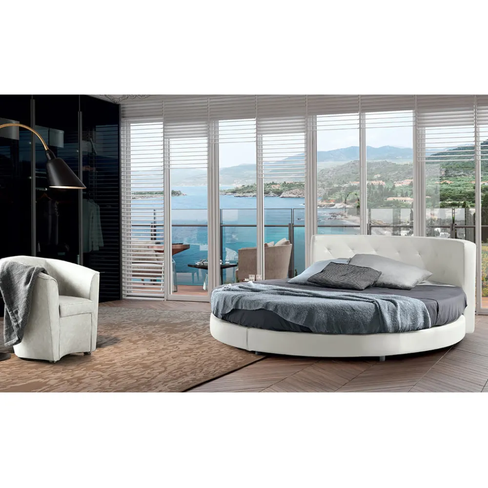 Viadurini Night Design Maßgeschneiderte Möbel|Rundbetten-Rundes Design-Doppelbett mit Kunstleder bezogen - Faenza