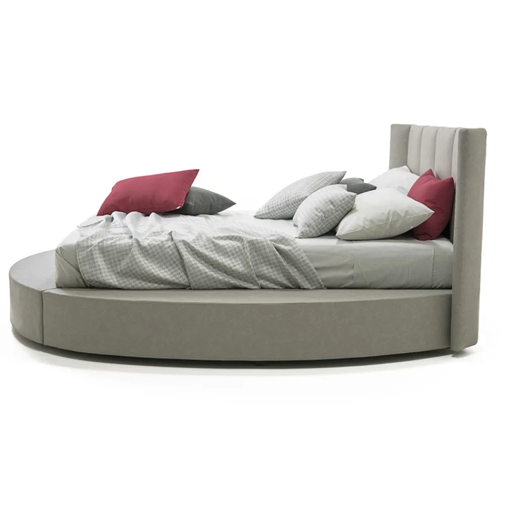 Viadurini Night Design Maßgeschneiderte Möbel|Polsterbetten-Rundes Doppelbett mit Aufbewahrungsbox aus Kunstleder oder Stoff - Romantisch