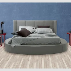 Viadurini Night Design Maßgeschneiderte Möbel|Polsterbetten-Rundes Doppelbett mit Aufbewahrungsbox aus Kunstleder oder Stoff - Romantisch