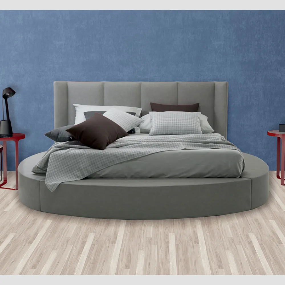 Viadurini Night Design Maßgeschneiderte Möbel|Polsterbetten-Rundes Doppelbett mit Aufbewahrungsbox aus Kunstleder oder Stoff - Romantisch