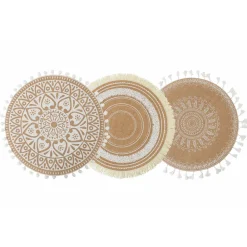 Viadurini Kitchen Amerikanische Tischsets-Rundes Frühstücks-Tischset aus Jute und 3 weißen Dekorationen 12 Stück - Cassiode