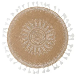 Viadurini Kitchen Amerikanische Tischsets-Rundes Frühstücks-Tischset aus Jute und 3 weißen Dekorationen 12 Stück - Cassiode