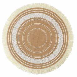 Viadurini Kitchen Amerikanische Tischsets-Rundes Frühstücks-Tischset aus Jute und 3 weißen Dekorationen 12 Stück - Cassiode