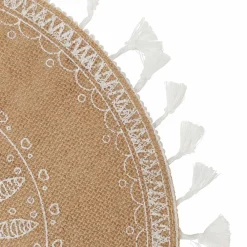 Viadurini Kitchen Amerikanische Tischsets-Rundes Frühstücks-Tischset aus Jute und 3 weißen Dekorationen 12 Stück - Cassiode