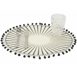 Viadurini Kitchen Amerikanische Tischsets-Rundes Frühstücks-Tischset aus Jute mit schwarzen Pom Poms 12 Stück - Casside