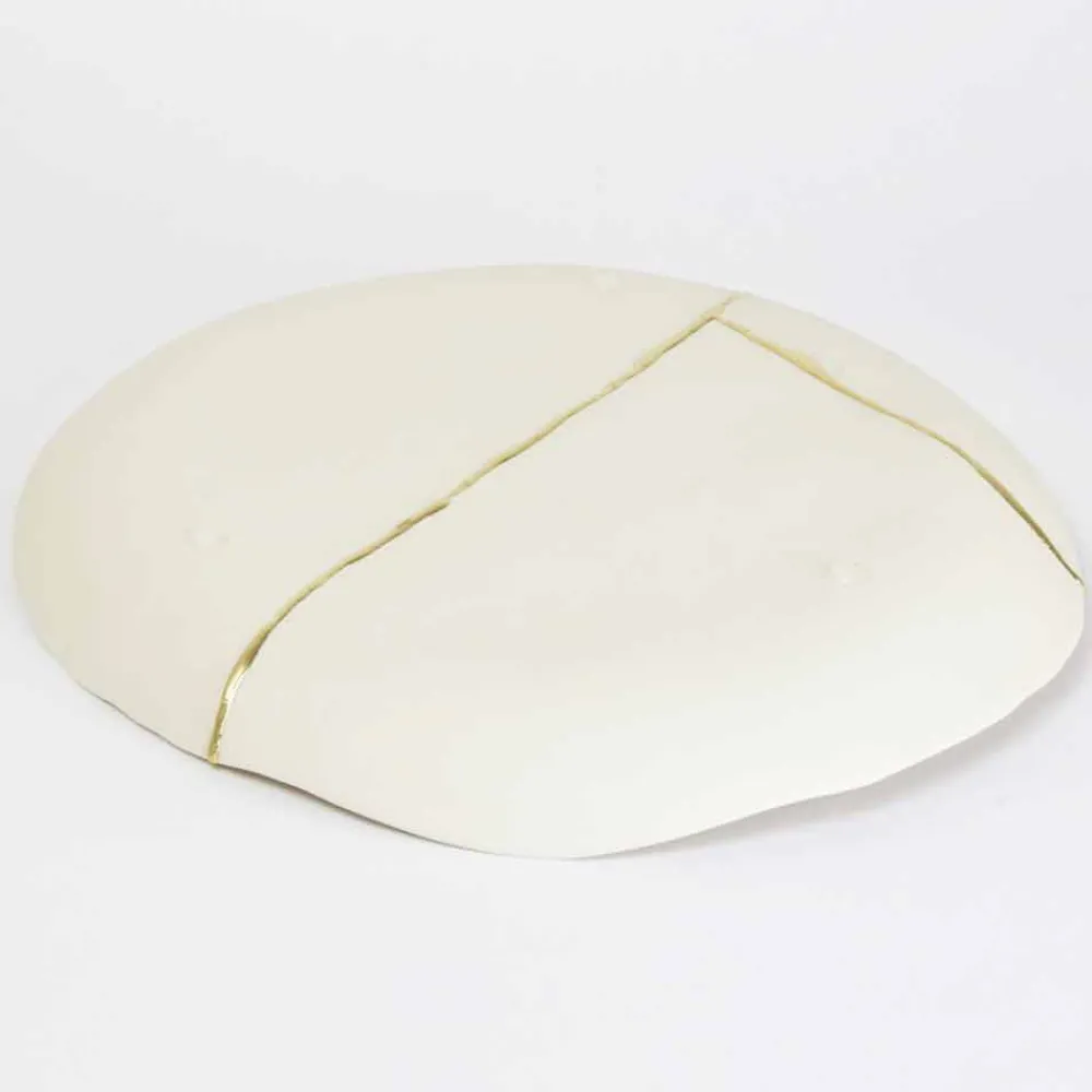 Viadurini Kitchen Deko Artikel Und Wohnaccessoires-Rundes Valet-Tablett aus weißem Porzellan und Blattgold - Cicatroro