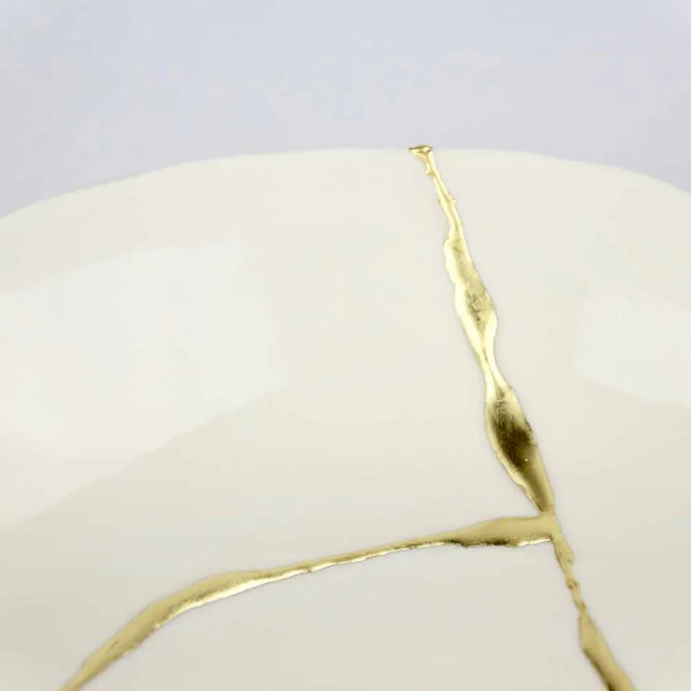 Viadurini Kitchen Deko Artikel Und Wohnaccessoires-Rundes Valet-Tablett aus weißem Porzellan und Blattgold - Cicatroro