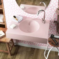 Viadurini Bathroom Design Waschbecken Aus Solid Surface-Rundes Wand Hängewaschbecken aus Luxolid in Italien hergestellt,Ruffano