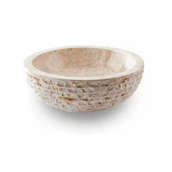 Viadurini Bathroom Steinwaschbecken-Rundes Waschbecken Handarbeit aus weißem Marmor - Leinen