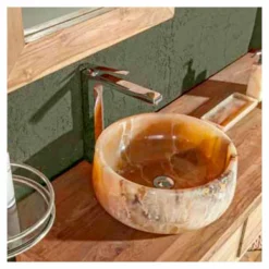 Viadurini Bathroom Steinwaschbecken-Rundes Waschtisch mit Arbeitsplatte aus reinem Onyx Einzigartiges Design - Ramiro