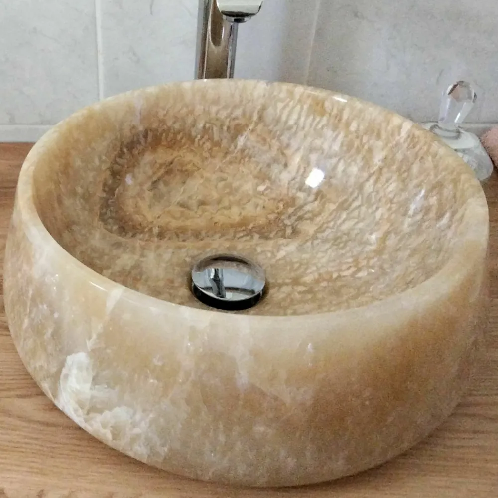 Viadurini Bathroom Steinwaschbecken-Rundes Waschtisch mit Arbeitsplatte aus reinem Onyx Einzigartiges Design - Ramiro