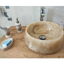 Viadurini Bathroom Steinwaschbecken-Rundes Waschtisch mit Arbeitsplatte aus reinem Onyx Einzigartiges Design - Ramiro