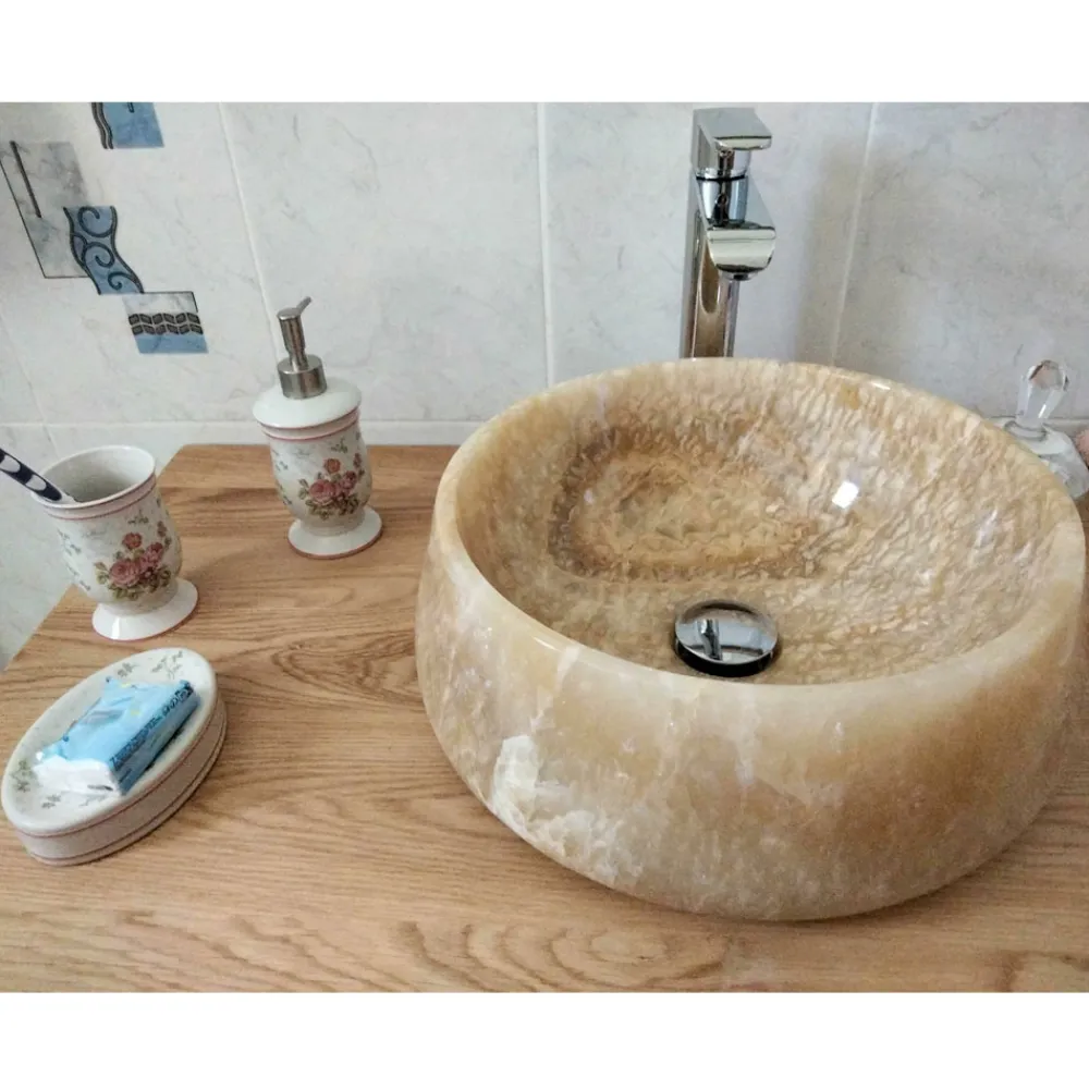 Viadurini Bathroom Steinwaschbecken-Rundes Waschtisch mit Arbeitsplatte aus reinem Onyx Einzigartiges Design - Ramiro