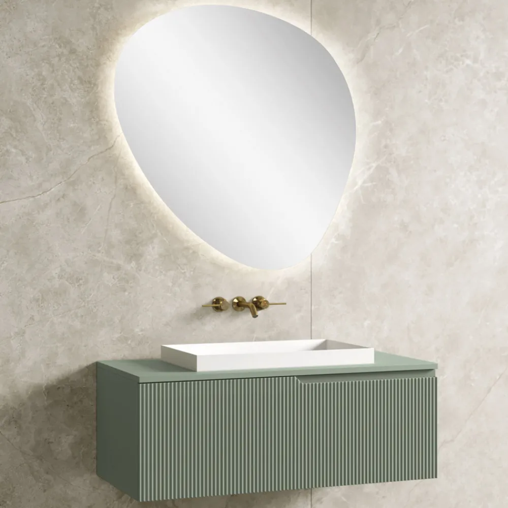 Viadurini Bathroom Badmöbel Hängend-Salbeigrüne Badezimmerkomposition mit Waschbecken aus Kunstharz, hergestellt in Italien – Artemide