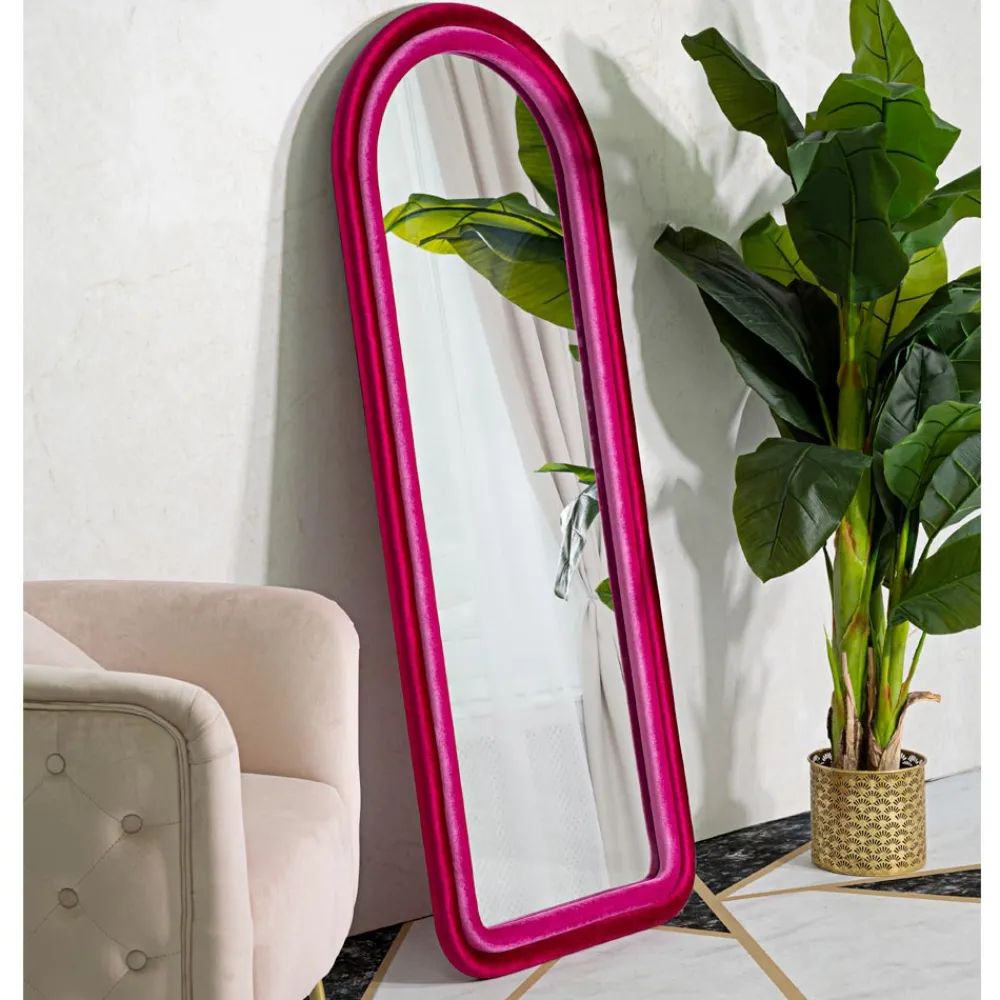 Viadurini Decor Wandspiegel-Samtbezogener MDF-Wandspiegel mit gewölbter Oberseite - Jessica