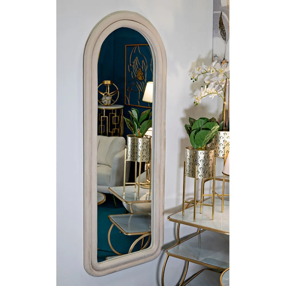 Viadurini Decor Wandspiegel-Samtbezogener MDF-Wandspiegel mit gewölbter Oberseite - Jessica