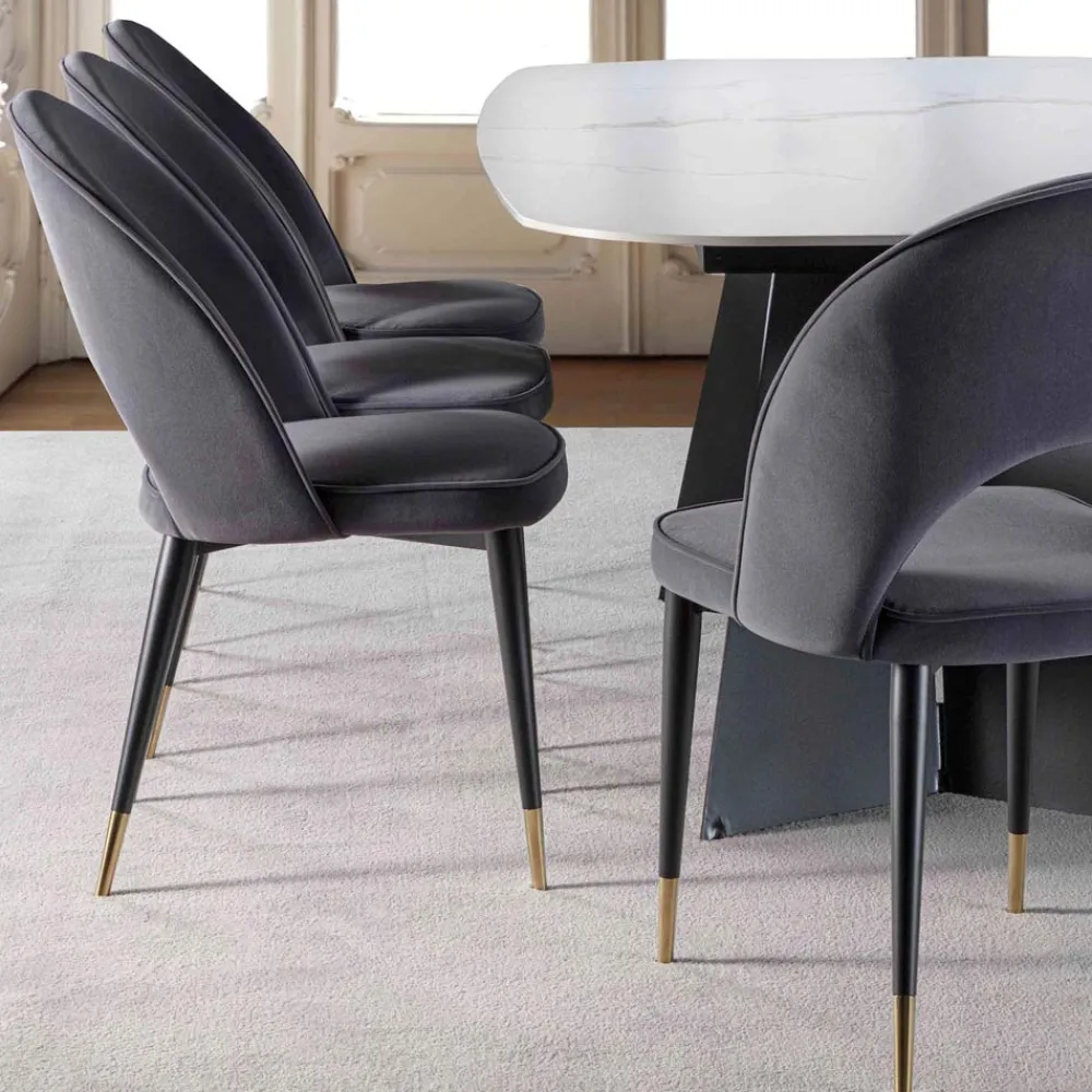 Viadurini Living Moderne Stühle-Samtstuhl mit Beinen aus schwarzem Metall und satiniertem Messing, 4 Stück - Sibea