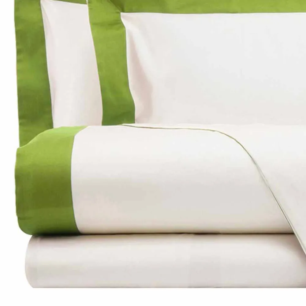 Viadurini Textile Bettlaken-Satin Sheet Set für Doppelbett mit farbigen Kanten - Hyazinthe