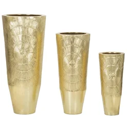 Viadurini Decor Deko Vasen-Satz von 3 goldenen Eisenvasen mit kreisförmigen Reliefdekorationen - Walter