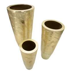 Viadurini Decor Deko Vasen-Satz von 3 goldenen Eisenvasen mit kreisförmigen Reliefdekorationen - Walter