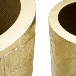 Viadurini Decor Deko Vasen-Satz von 3 goldenen Eisenvasen mit kreisförmigen Reliefdekorationen - Walter