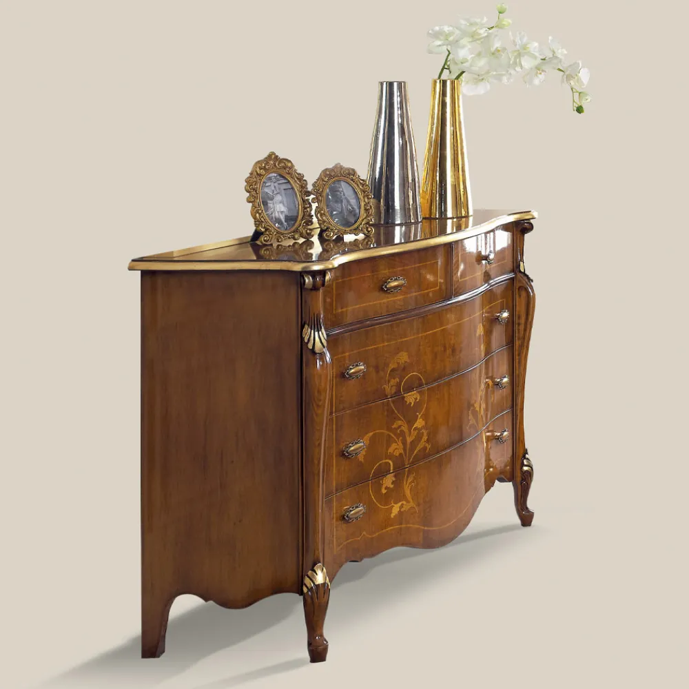 Viadurini Classic Kommoden-Schlafzimmerkommode aus eingelegtem Holz und Spiegel Made in Italy - Cambrige